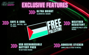 Free Palestine - v3.0 Remote Control USB Rechargeable - Illuminated Adhesive Decal